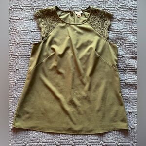 J. Crew Olive Green Lace Sleeve Blouse